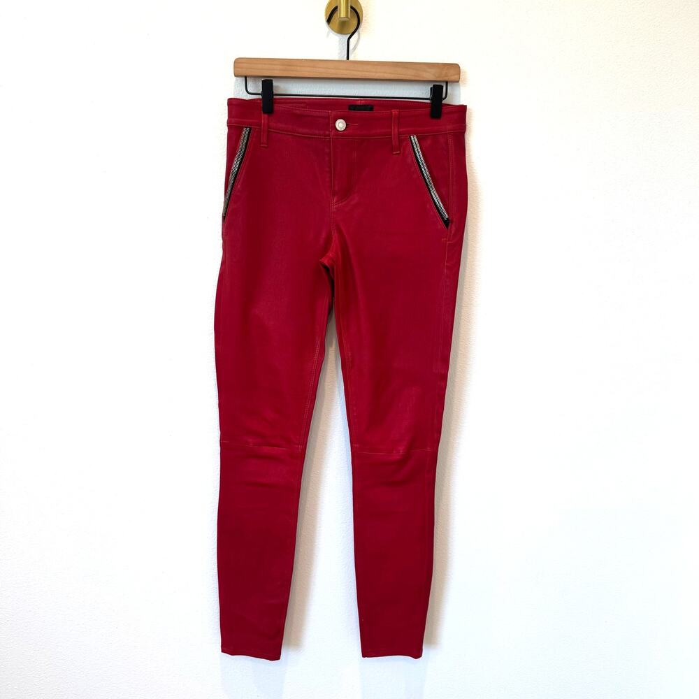 RtA Lucy Crimson Red Lambskin Leather Skinny Moto Pants Sz 25